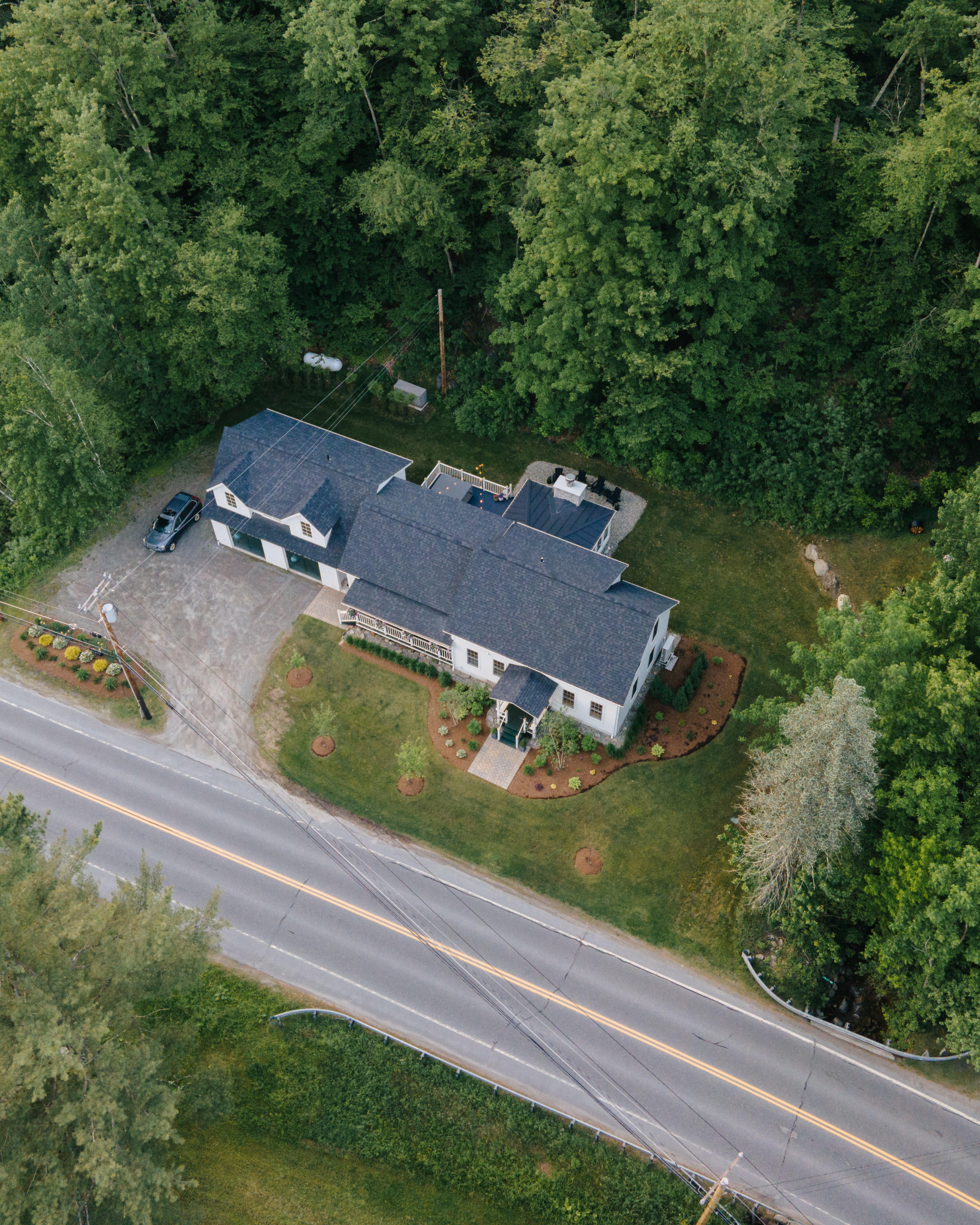 Aerial view of the Mile Away property and surrounding trees